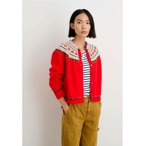 Alex Mill | Hilde Fair Isle Wool Red Cardigan NEW Size Small